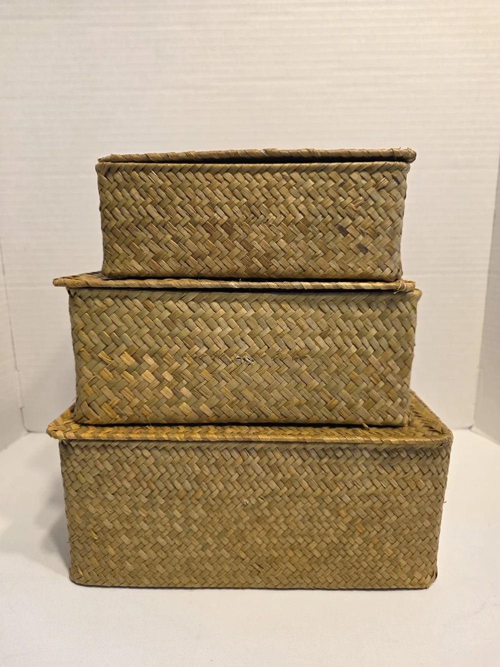 Natural Woven Seagrass Storage Box Set in Tan - 3 Piece